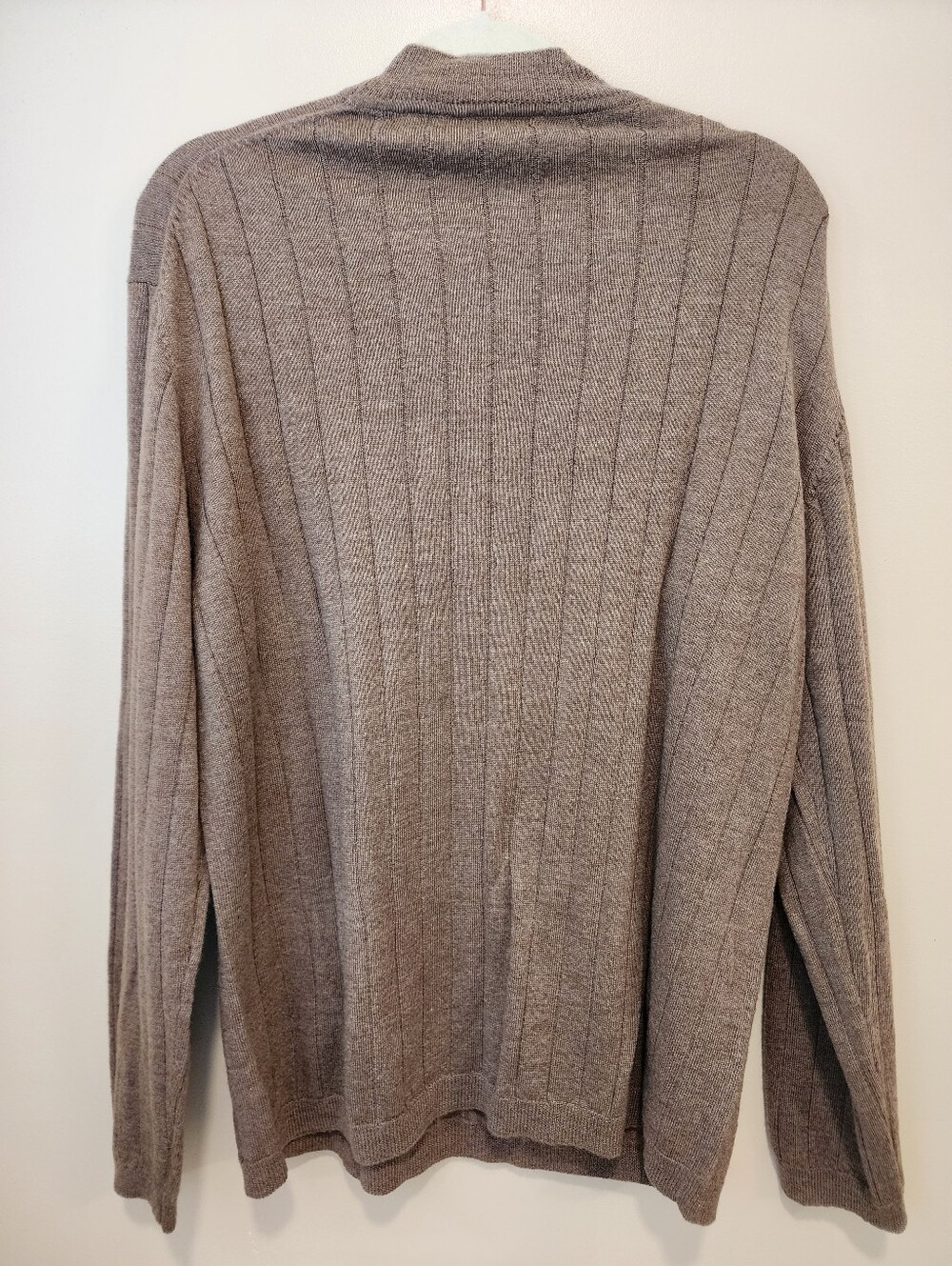 J. Ferrar JF Mock Neck Sweater 100% Merino Wool Light Brown Textured Stripe Med